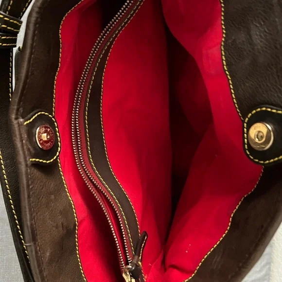 Dooney & Bourke Woven Leather Brown T’moro trim Chelsea satchel - Picture 11 of 13